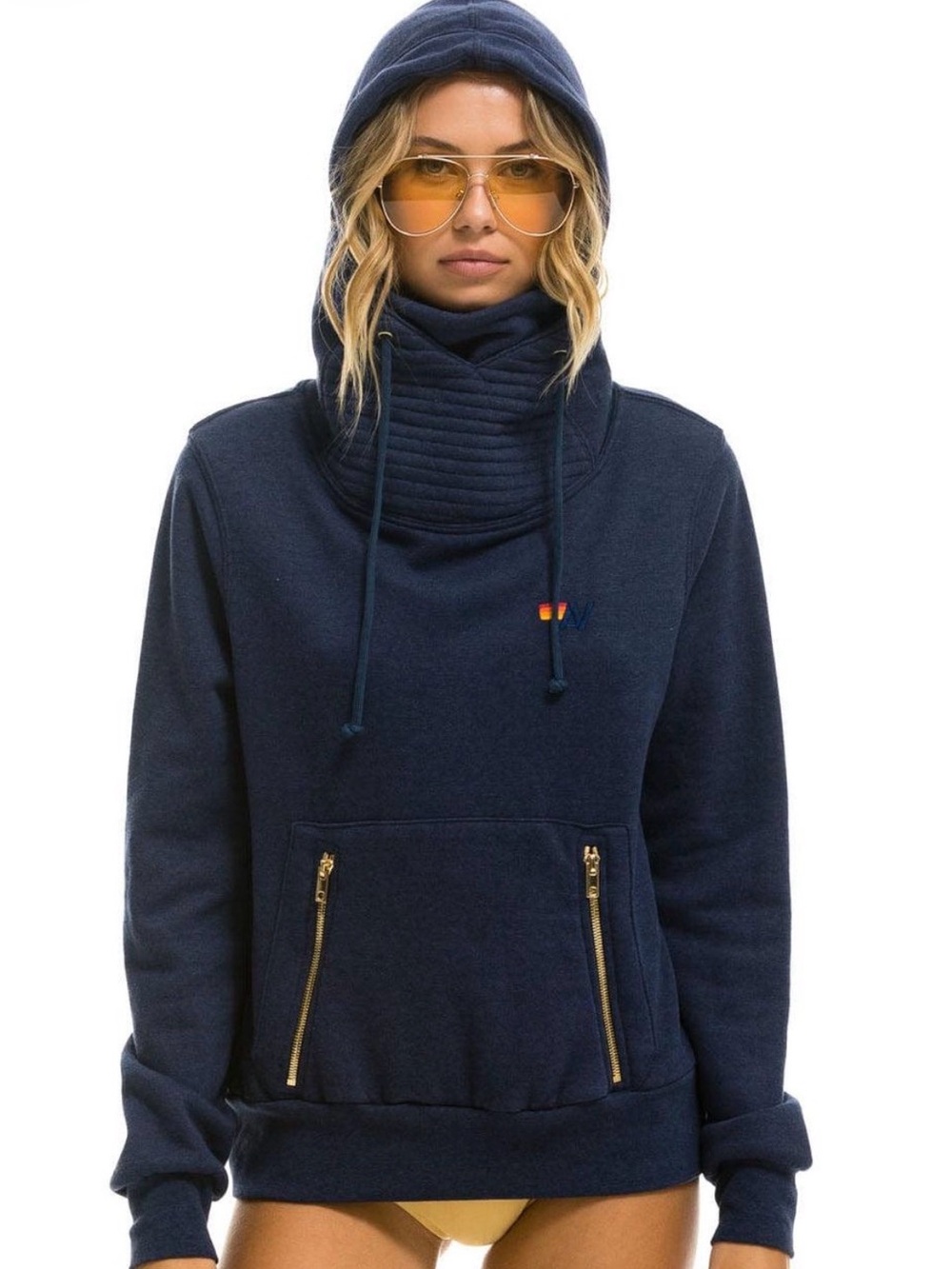 Aviator Nation Women's Slate Blue Crewneck Hoodie with Rainbow 'N' Logo